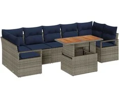 Sodo Sofų Rinkinys su pagalve 8 pcs Pilka ir tamsiai mėlyna