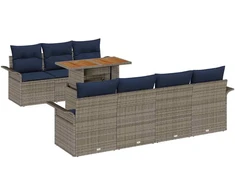 Sodo Sofų Rinkinys su pagalve 8 pcs pilka ir tamsiai mėlyna