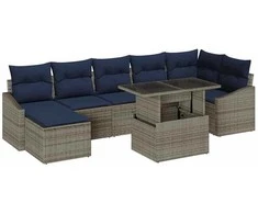 Sodo Sofų Rinkinys su pagalve 8 pcs Pilka ir tamsiai mėlyna