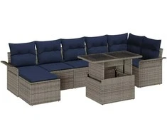Sodo Sofų Rinkinys su pagalve 8 pcs Pilka Poli ratanas