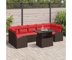 Sodo Sofų Rinkinys su pagalve 8 pcs Ruda Poli ratanas