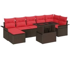 Sodo Sofų Rinkinys su pagalve 8 pcs Ruda Poli ratanas