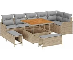 Sodo Sofų Rinkinys su pagalve 9 pcs Bežinė ir šviesiai pilka