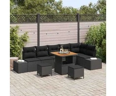 Sodo Sofų Rinkinys su pagalve 9 pcs Juoda Poli ratanas
