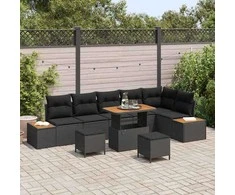 Sodo Sofų Rinkinys su pagalve 9 pcs Juoda Poli ratanas
