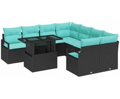 Sodo Sofų Rinkinys su pagalve 9 pcs Juoda ir mėlyna poliratanas