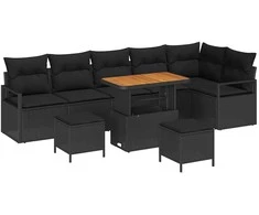 Sodo Sofų Rinkinys su pagalve su saugykla 9 pcs Juoda