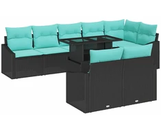 Sodo Sofų Rinkinys su pagalve 9 pcs Juoda ir mėlyna poliratanas