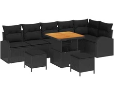Sodo Sofų Rinkinys su pagalve su saugykla 9 pcs Juoda