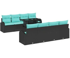Sodo Sofų Rinkinys su pagalve 9 pcs Juoda Poli ratanas