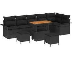 Sodo Sofų Rinkinys su pagalve su saugykla 9 pcs Juoda