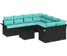 Sodo Sofų Rinkinys su pagalve 9 pcs Juoda poliratanas