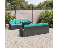 Sodo Sofų Rinkinys su pagalve 9 pcs Juoda Poli ratanas