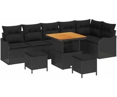Sodo Sofų Rinkinys su pagalve su saugykla 9 pcs Juoda