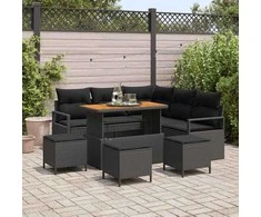 Sodo Sofų Rinkinys su pagalve su saugykla 9 pcs Juoda
