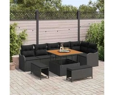 Sodo Sofų Rinkinys su pagalve su saugykla 9 pcs Juoda