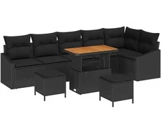 Sodo Sofų Rinkinys su pagalve 9 pcs Juoda Poli ratanas