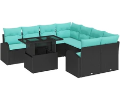 Sodo Sofų Rinkinys su pagalve 9 pcs Juoda Poli ratanas