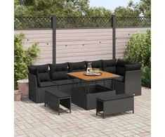 Sodo Sofų Rinkinys su pagalve su saugykla 9 pcs Juoda