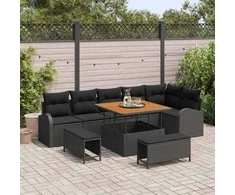 Sodo Sofų Rinkinys su pagalve su saugykla 9 pcs Juoda