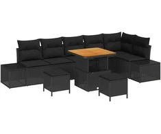 Sodo Sofų Rinkinys su pagalve 9 pcs Juoda Poli ratanas