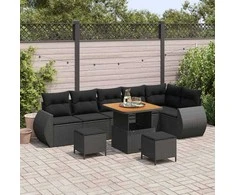 Sodo Sofų Rinkinys su pagalve 9 pcs Juoda Poli ratanas