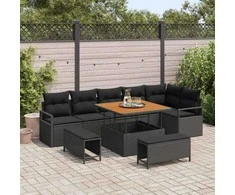 Sodo Sofų Rinkinys su pagalve su saugykla 9 pcs Juoda
