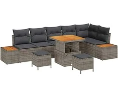 Sodo Sofų Rinkinys su pagalve 9 pcs Pilka Poli ratanas