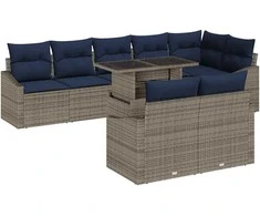 Sodo Sofų Rinkinys su pagalve 9 pcs Pilka ir tamsiai mėlyna