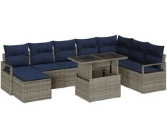 Sodo Sofų Rinkinys su pagalve 9 pcs pilka ir tamsiai mėlyna