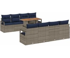 Sodo Sofų Rinkinys su pagalve 9 pcs Pilka ir tamsiai mėlyna