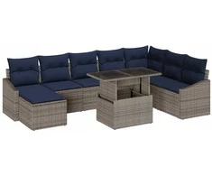 Sodo Sofų Rinkinys su pagalve 9 pcs Pilka ir tamsiai mėlyna