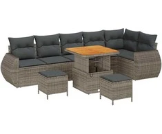 Sodo Sofų Rinkinys su pagalve 9 pcs Pilka Poli ratanas