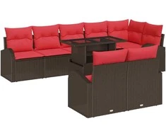 Sodo Sofų Rinkinys su pagalve 9 pcs Ruda ir raudona poliratanas