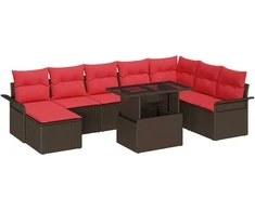 Sodo Sofų Rinkinys su pagalve 9 pcs Ruda Poli ratanas