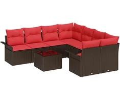 Sodo Sofų Rinkinys su pagalve 9 pcs Ruda ir raudona poliratanas