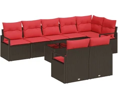 Sodo Sofų Rinkinys su pagalve 9 pcs Ruda ir raudona poliratanas
