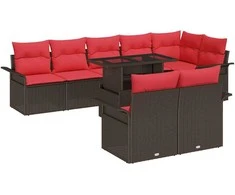 Sodo Sofų Rinkinys su pagalve 9 pcs Ruda Poli ratanas