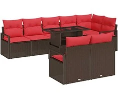 Sodo Sofų Rinkinys su pagalve 9 pcs Ruda ir raudona poliratanas