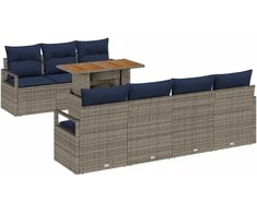 Sodo Sofų Rinkinys su pagalve su pagalve 8 pcs Pilka ir mėlyna