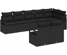 Sodo Sofų Rinkinys su pagalve 8 pcs Juoda poliratanas