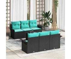 Sodo Sofų Rinkinys su pagalve su saugykla 7 pcs Juoda ir turkio