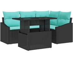 Sodo Sofų Rinkinys su pagalve su saugykla 5 pcs Juoda ir mėlyna