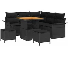 Sodo Sofų Rinkinys su pagalve su saugykla 8 pcs Juoda