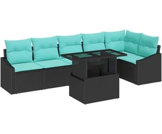 Sodo Sofų Rinkinys su pagalve su saugykla 7 pcs Juoda ir mėlyna