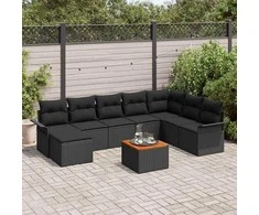 Sodo Sofų Rinkinys su saugykla 9 pcs Juoda poliratanas
