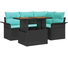 Sodo Sofų Rinkinys su pagalve su saugykla 5 pcs Juoda ir mėlyna