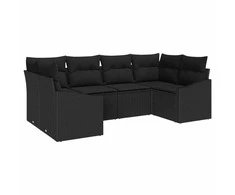 Sodo Sofų Rinkinys su saugykla 6 pcs Juoda poliratanas