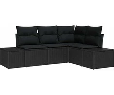 Sodo Sofų Rinkinys su saugykla 4 pcs Juoda poliratanas