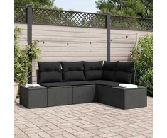 Sodo Sofų Rinkinys su saugykla 4 pcs Juoda poliratanas